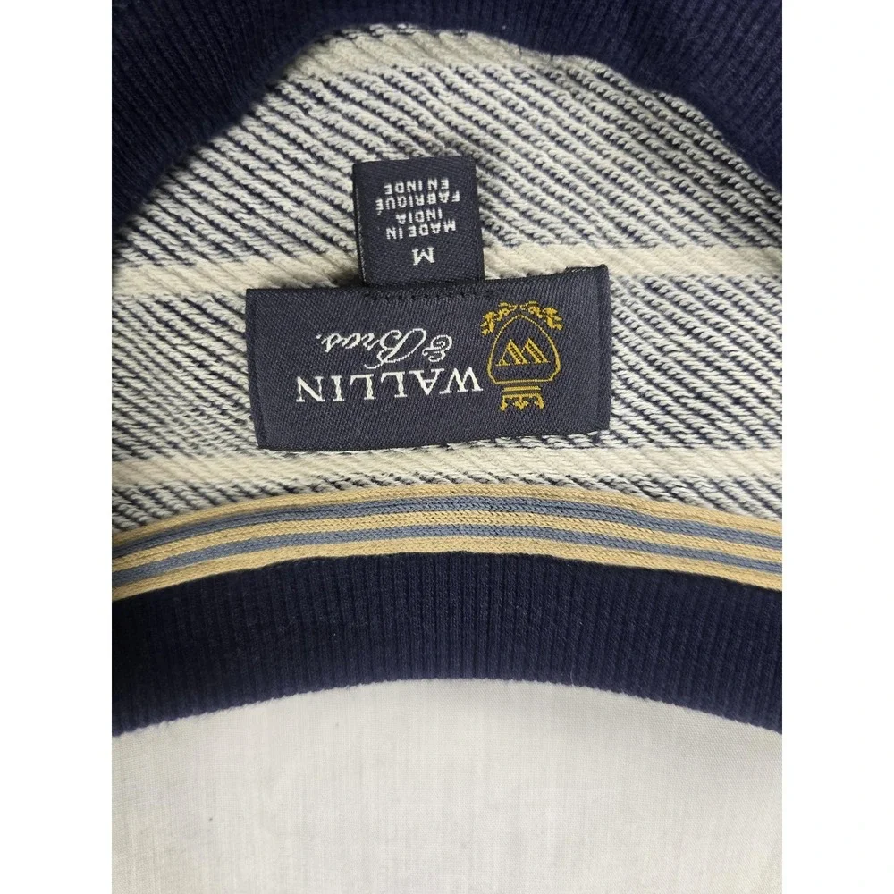 Wallin & Bros Sweater Mens Medium Blue Striped Cotton Crewneck Knit Pullover